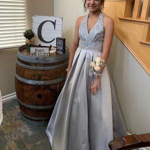 Halter Silver ballgown Prom dress